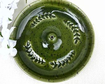 Leaf Motif Mossy Green Incense Stick Holder | Stoneware Incense Holder | Pottery Incense Burner | Ceramic Incense Holder | Home Fragrance