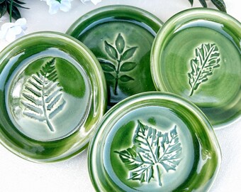 Small Handmade Green Stoneware Spoon Rest - Nature Inspired Collection