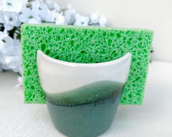 Ceramic Sponge Holder | Coastal Kitchen Decor | Sponge Cup | Kitchen Sink Organizer Gift