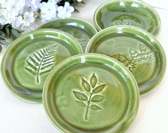 Small Handmade Green Stoneware Spoon Rest - Nature Inspired Collection