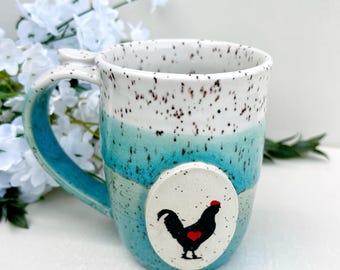 Farmhouse Chicken Mug – Handmade Speckled Stoneware Coffee Mug | Rustic Farmhouse Pottery | Chicken Lover Gift | Country Kitchen Mug