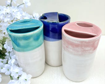 8 oz Minimalist Ceramic Travel Mug  – Small Pottery Coffee Cup | Eco Friendly Commuter Tumbler |  Reusable To Go Cup