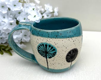 10 Oz. Retro Stoneware Handcrafted Tea Mug | Hand Painted Small Beverage Cup | Gift for Mom | Gift for Nana