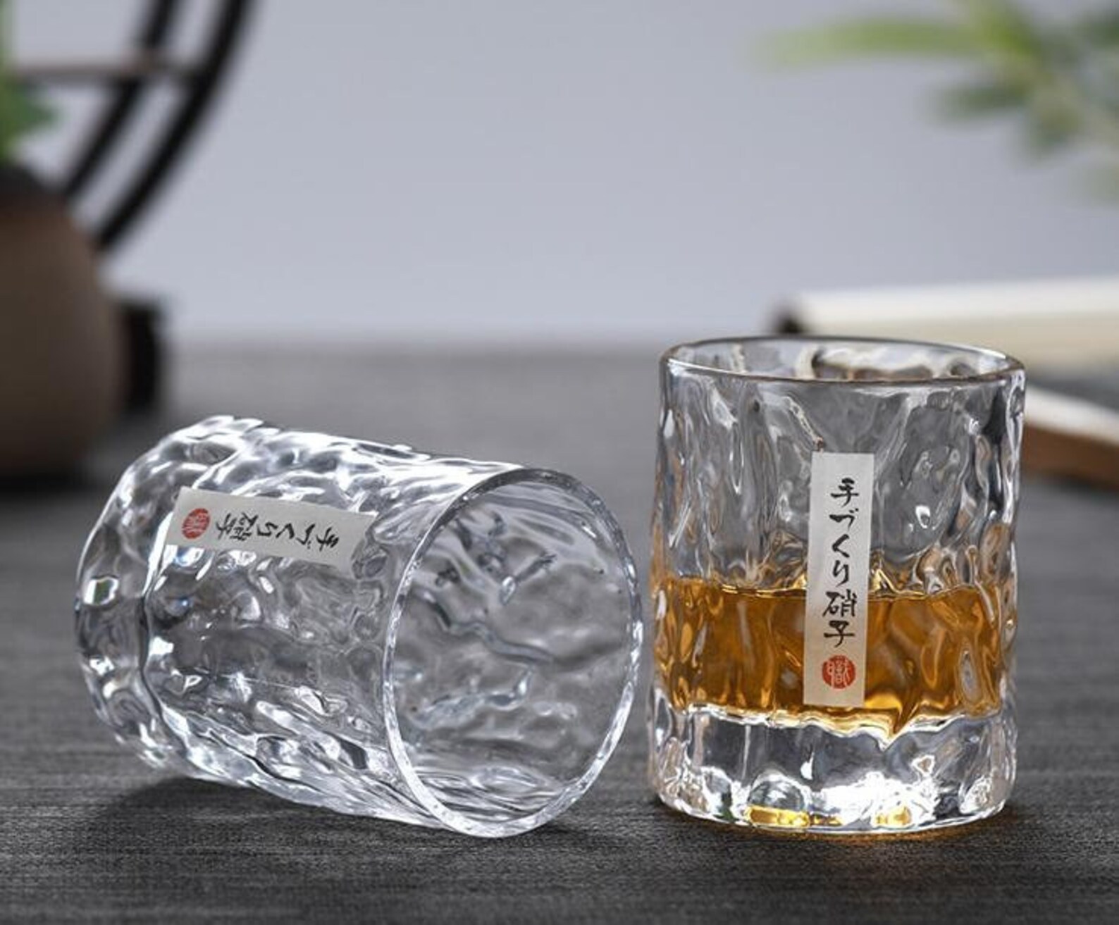 Japanese Hammered Glass Whiskey Tumbler Japan Style Glass Etsy