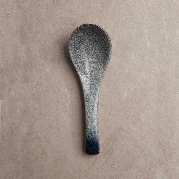 Japanese Ramen Spoon Blue, Handmade Stunning Ceramic Soup Spoon