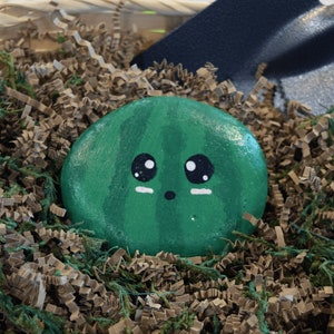Wally Watermelon Hand-Painted Garden Rock / Stone / Fruit, Vegetable Rocks