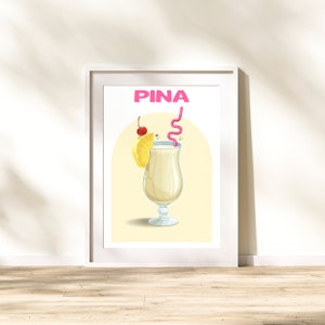 Pina Colada Printable, Cocktail Kunst aan de muur, Cocktail Print, Instant Download, Keuken Decor, Bar Cart Print