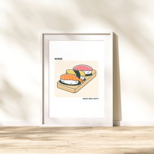 Sushi Printable, Sushi Poster, Sushi Wall Art, Sushi Print, Instant Download, Retro Kitchen Decor, Sushi Bar Print