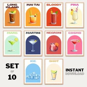 Cocktail Afdrukbare Set, Cocktail Wall Art, Cocktail Print, Instant Download, Keuken Decor, Bar Cart Wall Art