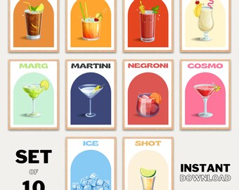Cocktail Printable Set, Cocktail Wall Art, Cocktail Print, Instant Download, Kitchen Decor, Bar Cart Wall Art