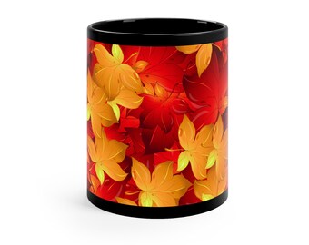 Beautiful fall foliage mug, Mug with pretty autumn colored leaves, coffee mug with fall foliage,