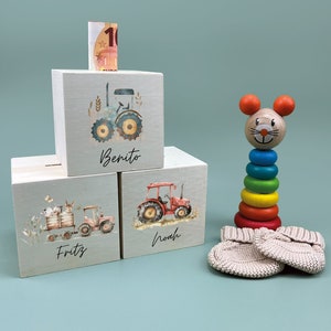 Personalisierte Kinder Spardose Traktor, Bauernhof Spardose, Geschenk für Geburt Baby, Geschenk Taufe Taufgeschenk Holz, Holzspardose