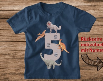 Dino Geburstagsshirt blau 2,3,4,5,6,7,8 | Geburstag Kinder | Individuell mit Namen gestaltbar