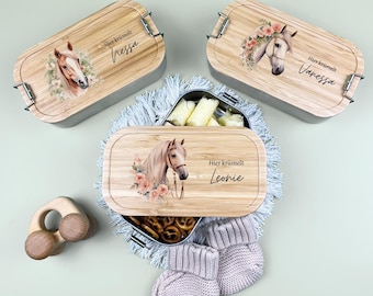 Brotdose Mädchen Pferde personalisiert, Lunchbox Kids, Brotdose Baby, Lunchbox, Feierzwerg Brotdose Brotbox Schule Kindergarten