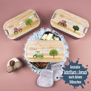 Boîte à lunch personnalisée pour enfants, boîte à lunch en bambou, boîte à lunch pour enfants, boîte à lunch pour bébé, boîte à lunch de tracteur nain de fête, boîte à lunch scolaire