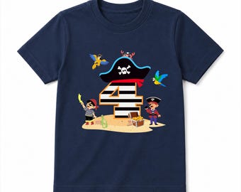 Piraten Kinder T-Shirt Geburtstag Jungen, individuell mit Namen, Kindergeburtstag Shirt individuell, Zahlshirt Kind, Piratendesign 1-9 Jahre