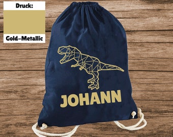 DINO T-REX Turnbeutel Stoffbeutel individuell mit Namen | Geburtstag Kindergarten Schule | personalisierte Tasche Beutel