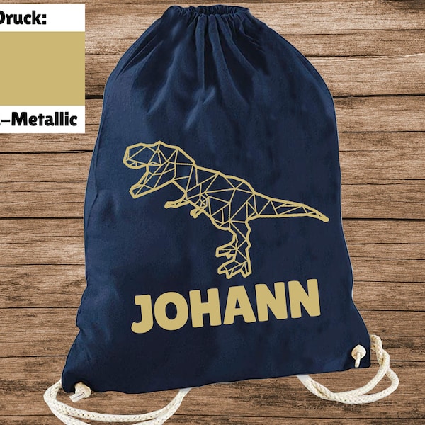 DINO T-REX Turnbeutel Stoffbeutel individuell mit Namen | Geburtstag Kindergarten Schule | personalisierte Tasche Beutel