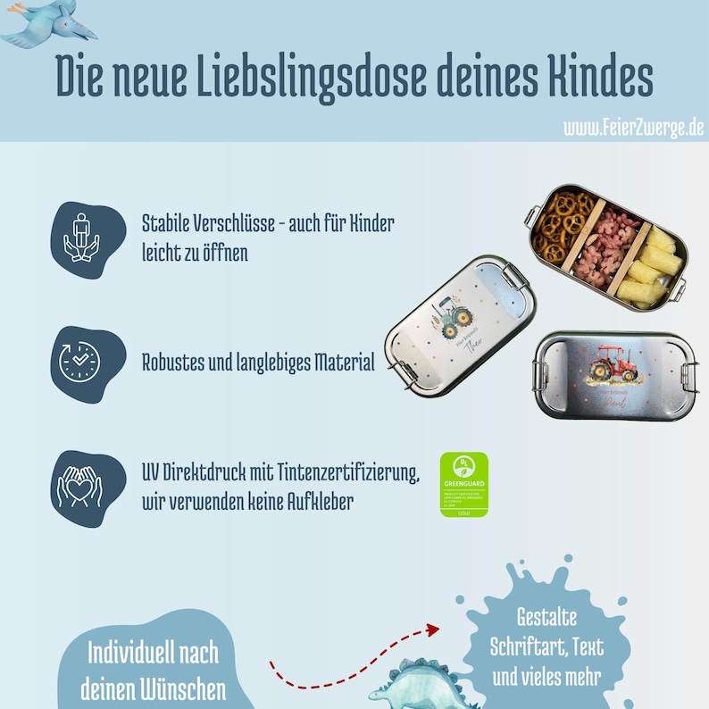 Brotdose Kinder personalisiert, Pferde Brotdose Mädchen, Lunchbox Kids, Brotdose Baby, Lunchbox, Metallbrotdose Mädchen, Brotbox Schule Bild 2