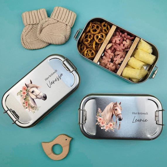 Brotdose Kinder personalisiert, Pferde Brotdose Mädchen, Lunchbox Kids, Brotdose Baby, Lunchbox, Metallbrotdose Mädchen, Brotbox Schule