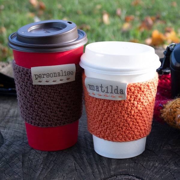 12 colours - PERSONALISED handmade crochet cup cosy  / Star sign / Travel mug cover / Reuseable Cup Sleeve / Takeaway Cup Sleeve / Mug Cosy