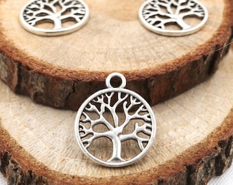 10 breloques Arbre de vie en argent antique : pendentifs arbre généalogique