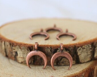 Crescent Moon Pendant: Antique Copper Celestial Charms (10 Pcs)