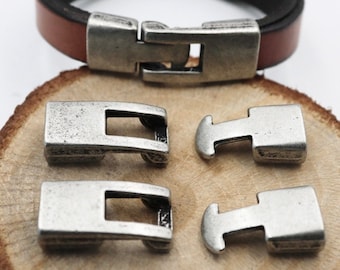 5 Set Dark Silver Rectangle Leather Bracelet Clasps: Zamak Jewelry Making Findings