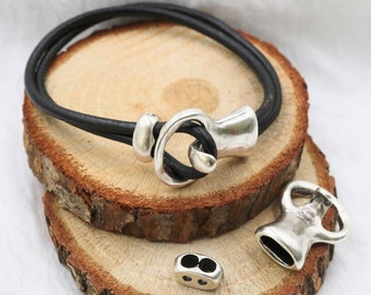 Antique Silver Open Hook Clasp Set: Leather Cord Bracelet Findings