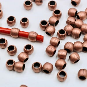 Round Shaped Beads, Antique Copper Beads, Dainty Handmade Beads, Loose Copper Beads, Rondelle Beads, Jewelry Findings Bead, 50 Pcs, ZU730 AC