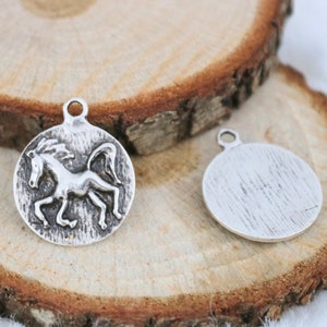 Antique Silver Horse Charms: Pewter Medallion Pendants (10 Pcs)