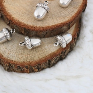 Silver Acorn Charm: Rustic Fall Craft Pendant (10 Pcs)