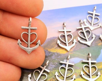 Antique Silver Anchor Charm: Faith Hope Love Pendant (10 Pcs)