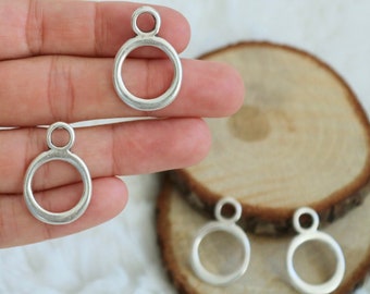 Antique Silver Circle Pendant Charms: Earring Findings, 10 pcs