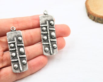Antique Silver Bar Charms: Minimalist Rectangle Pendants, Earring Making (50/12, 4pcs)