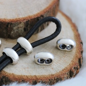 Antique Silver Plated Cord Slider Beads: Zamak Double Hole Connector (10 Pcs)