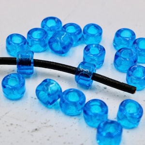 Small Roundel Beads, 9mm Pony Beads, Transparent Blue Color Beads, Glass Bulk Beads, Round Spacer Beads, DIY Craft Beads, 10 Pcs,