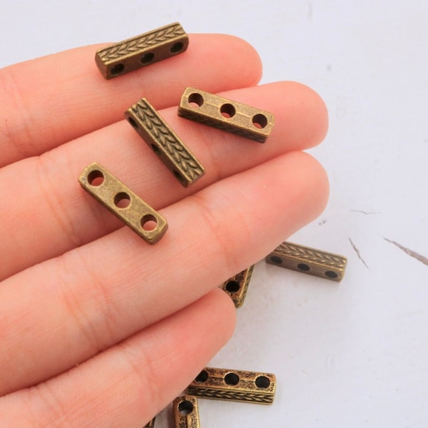 10 Leather Cord Binder Beads, High Quality Bracelet Findings, Barrel Sliders Spacer Bead, 3 Hole Separator Bars, Jewelry Connector, ZU1034