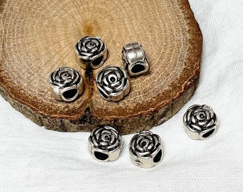 Antique Silver Rose Beads: Pewter Flower Spacers (10 pcs)