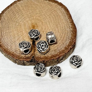 Antique Silver Rose Beads: Pewter Flower Spacers (10 pcs)
