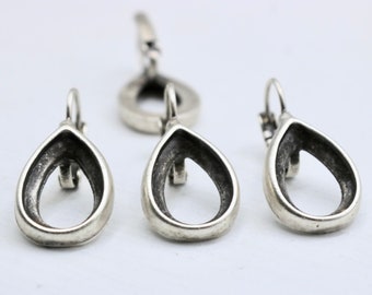 Antique Silver Plated Teardrop Earring Base: Leverback Bezel Setting (5 Pcs)