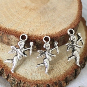 Tiny Cupid Charms, Antique Silver Plated Cupid Pendant, Angel Cupid Charm, Small Earring Charms, Jewelry Making Findings, 10 Pcs, ZU445 AS