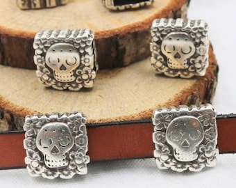 Antique Silver Skull Spacer Beads: Gothic Bracelet Charms (5 pcs)