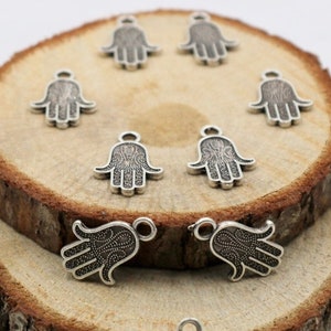 Hamsa Hand Charm Pendant: Antique Silver Meditation Jewelry (10 Pcs)