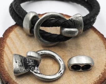 5 Sets Antique Tin Zamak Hook Clasps: Leather Cord Bracelet Connectors