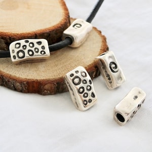 5 Antique Silver Square Tube Beads: Large Hole Filigree Spacers