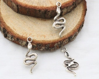 Antique Silver Snake Charm Pendants: Cobra Jewelry Supplies (10 Pcs)