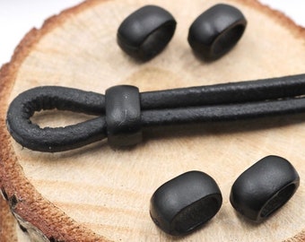 Matte Black Oval Slider Beads, Leather Cord Slider Beads, Jewelry Spacers, Jewelry Supplies, Black Jewelry Findings, 10 Pcs, ZU191MB