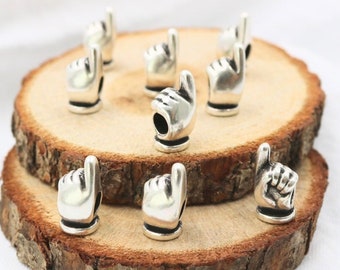 Antique Silver Hand Charms: Finger Beads, Jewelry Findings (10 pcs)