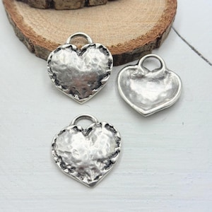 Antique Silver Puffy Heart Charm: Bracelet Pendant (5 Pcs)